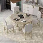 Ensemble de salle à manger vintage fonctionnel 5 pièces, table ronde avec rallonge de 40 cm et 4 chaises rembourrées - ModernLuxe