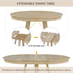 Ensemble de salle à manger vintage fonctionnel 5 pièces, table ronde avec rallonge de 40 cm et 4 chaises rembourrées - ModernLuxe