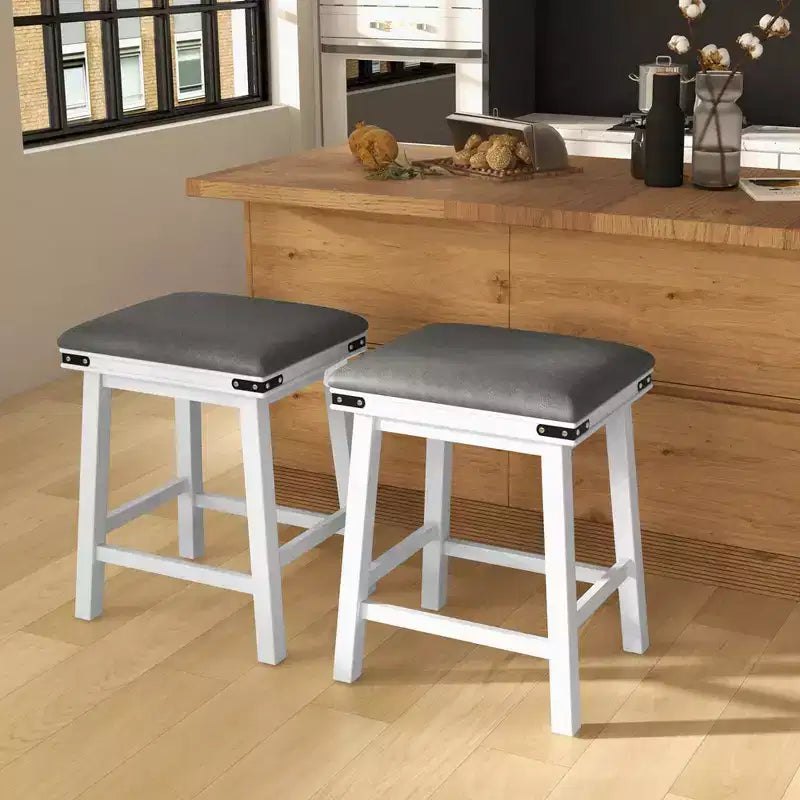 Costway Lot de 2 tabourets de bar 61 cm, hauteur comptoir, siège rembourré, cadre en bois, cuisine, marron/blanc
