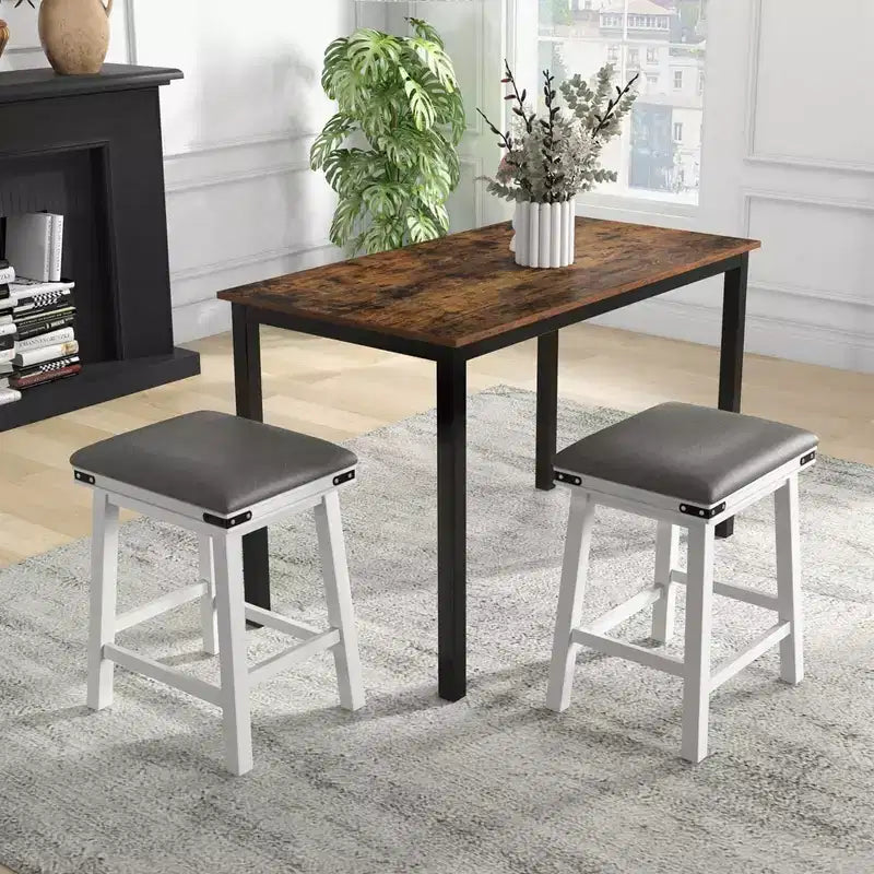 Costway Lot de 2 tabourets de bar 61 cm, hauteur comptoir, siège rembourré, cadre en bois, cuisine, marron/blanc