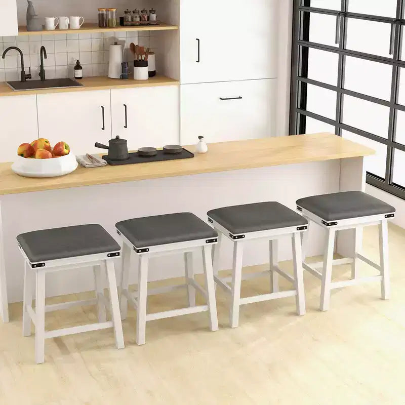 Costway Lot de 2 tabourets de bar 61 cm, hauteur comptoir, siège rembourré, cadre en bois, cuisine, marron/blanc