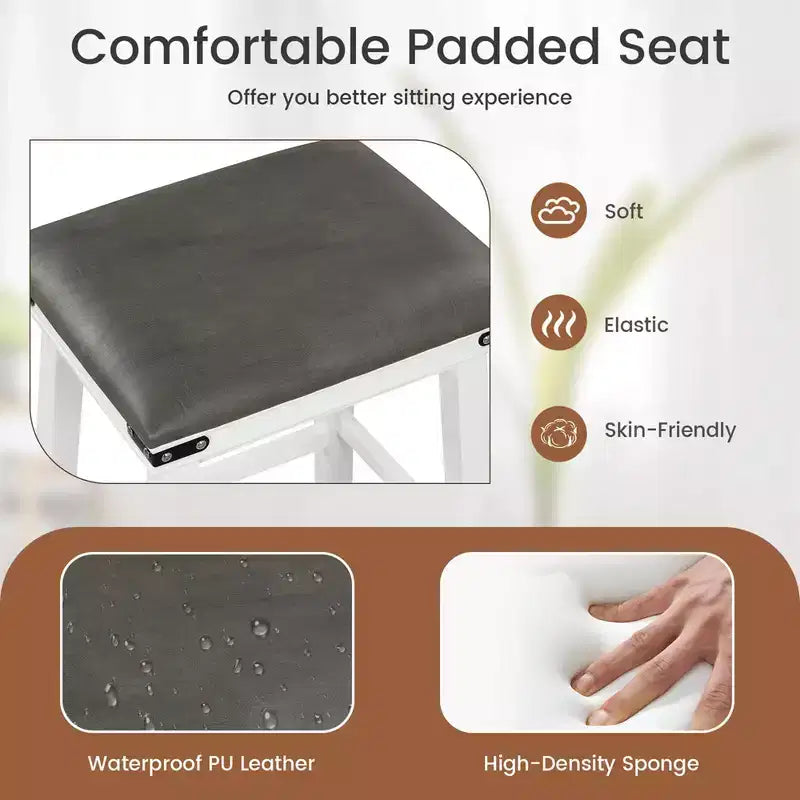 Costway Lot de 2 tabourets de bar 61 cm, hauteur comptoir, siège rembourré, cadre en bois, cuisine, marron/blanc