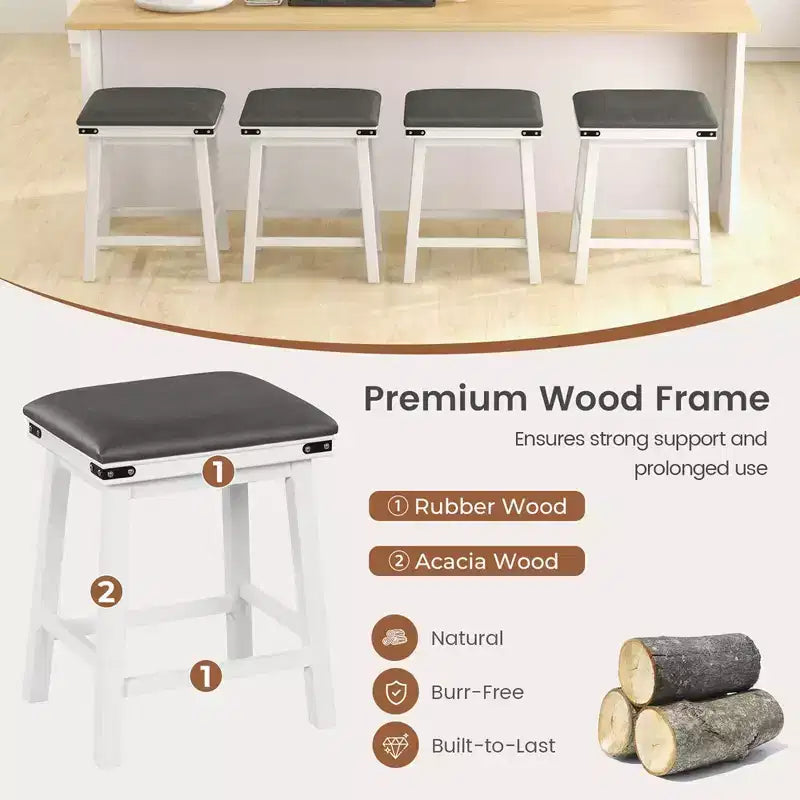 Costway Lot de 2 tabourets de bar 61 cm, hauteur comptoir, siège rembourré, cadre en bois, cuisine, marron/blanc