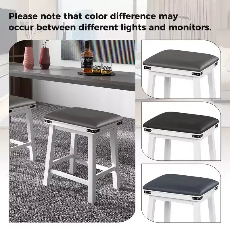 Costway Lot de 2 tabourets de bar 61 cm, hauteur comptoir, siège rembourré, cadre en bois, cuisine, marron/blanc