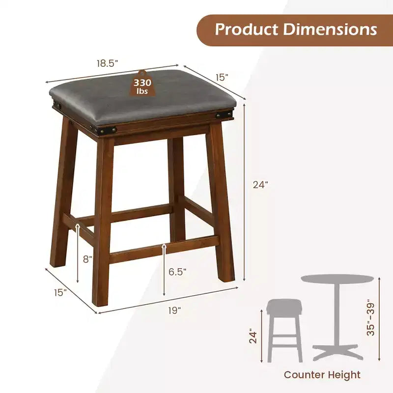Costway Lot de 2 tabourets de bar 61 cm, hauteur comptoir, siège rembourré, cadre en bois, cuisine, marron/blanc