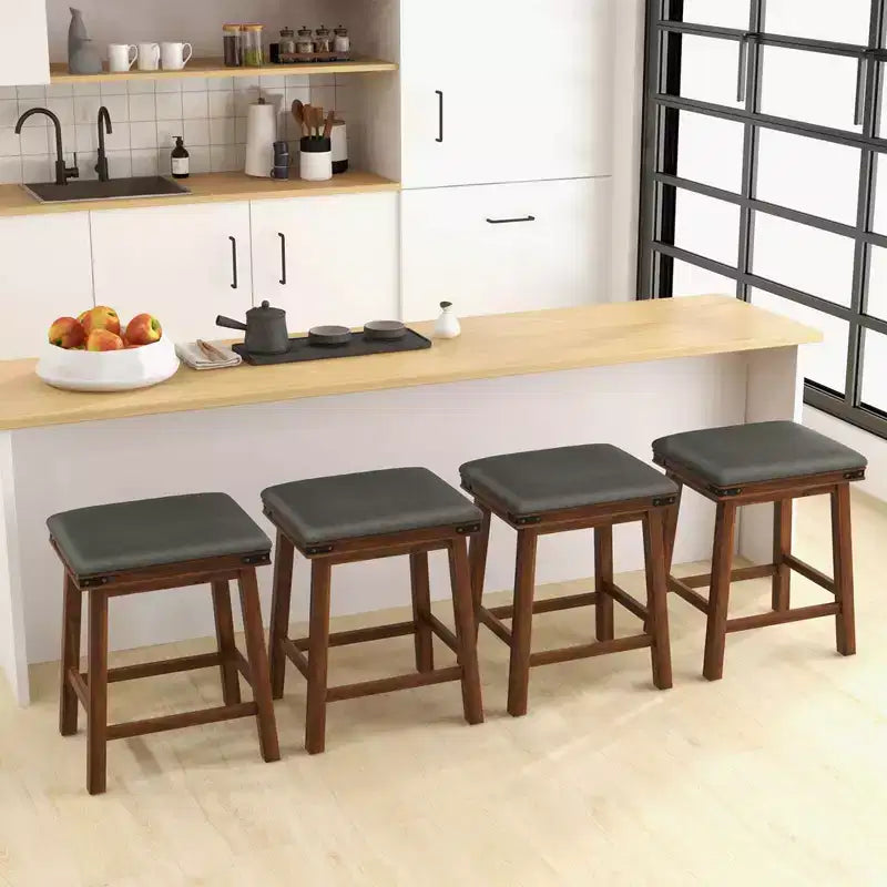 Costway Lot de 2 tabourets de bar 61 cm, hauteur comptoir, siège rembourré, cadre en bois, cuisine, marron/blanc