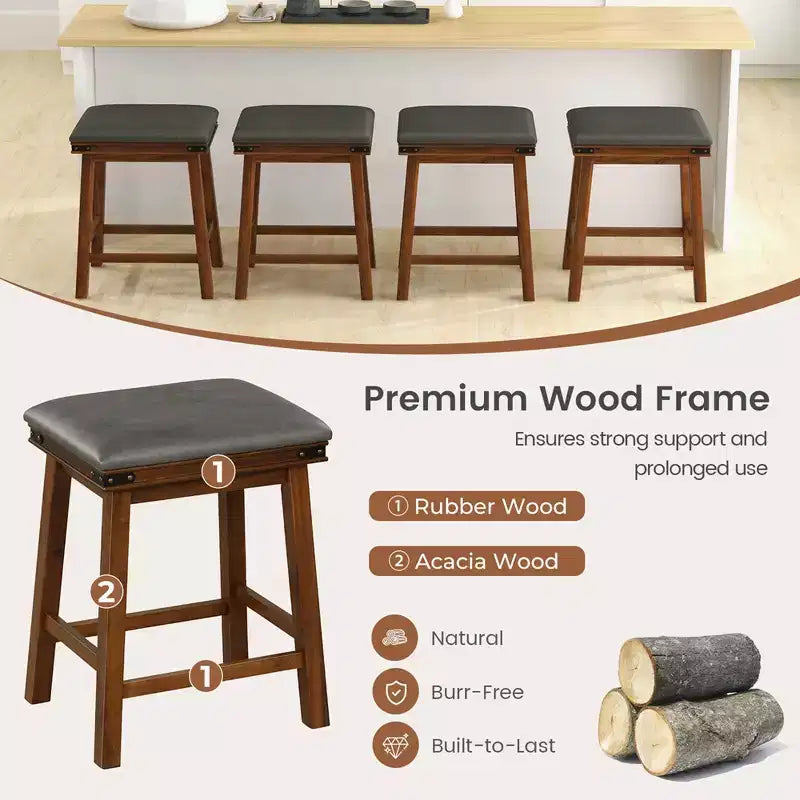 Costway Lot de 2 tabourets de bar 61 cm, hauteur comptoir, siège rembourré, cadre en bois, cuisine, marron/blanc