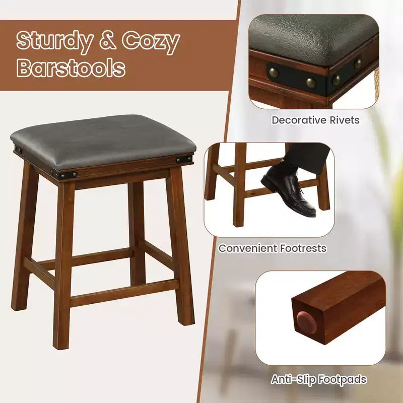 Costway Lot de 2 tabourets de bar 61 cm, hauteur comptoir, siège rembourré, cadre en bois, cuisine, marron/blanc