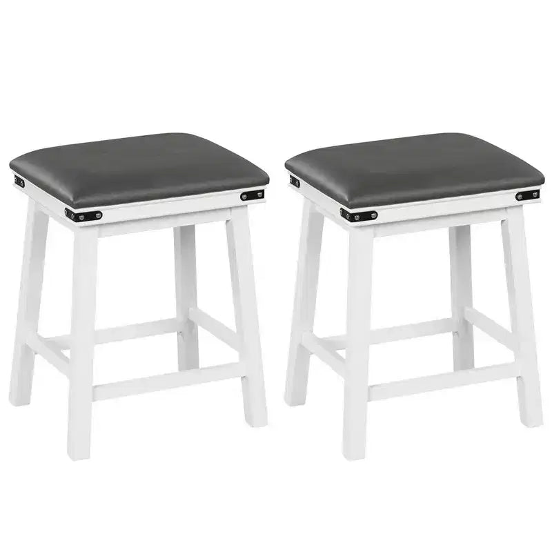 Costway Lot de 2 tabourets de bar 61 cm, hauteur comptoir, siège rembourré, cadre en bois, cuisine, marron/blanc
