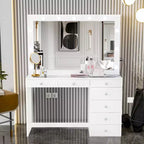 Coiffeuse Maquillage Lumineuse Boahaus Tatiana avec 7 Tiroirs, Prises de Courant et Ports USB