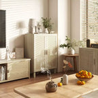 HOMCOM Meuble de Rangement, Buffet avec Portes en Rotin et Étagères Réglables pour Salon, Naturel