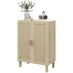 HOMCOM Meuble de Rangement, Buffet avec Portes en Rotin et Étagères Réglables pour Salon, Naturel