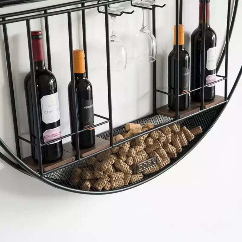 Présentoir à vin mural rond en métal noir style vintage, de Vintiquewise