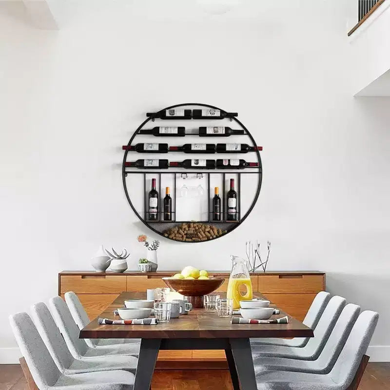 Présentoir à vin mural rond en métal noir style vintage, de Vintiquewise