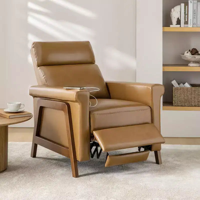 Fauteuil inclinable électrique en cuir véritable Camilo 32.75 | ART OF LIVING DESIGNS-CAMEL