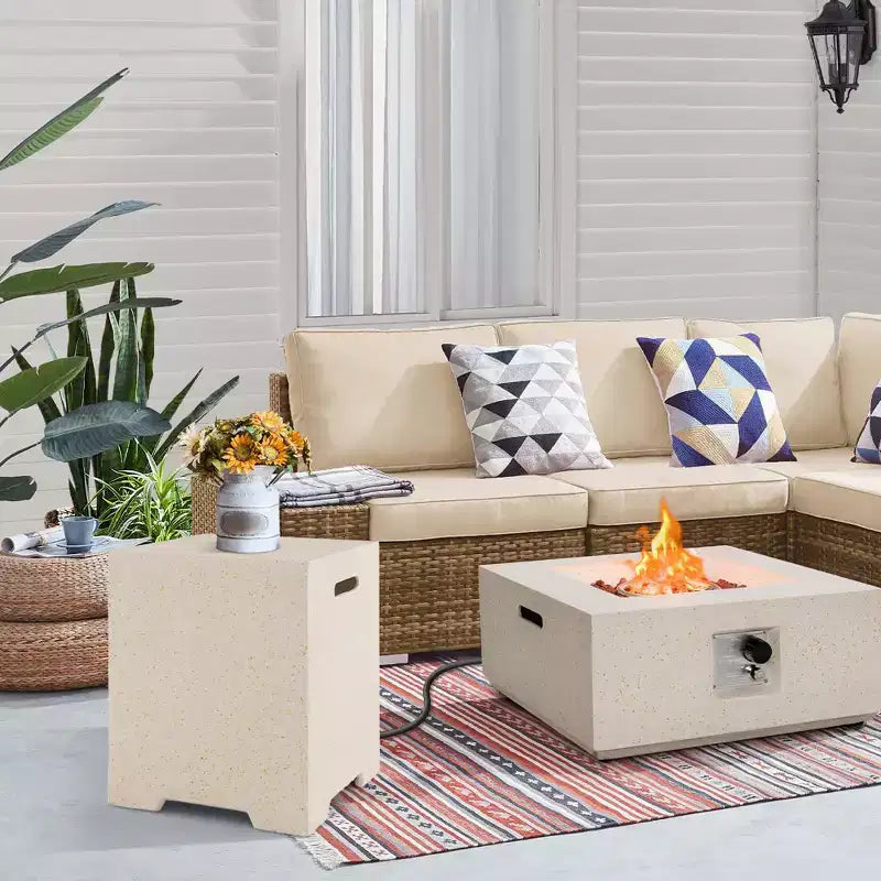 Costway Table de dissimulation de réservoir de propane en terrazzo 16'' 20 lbs avec couvercle de protection