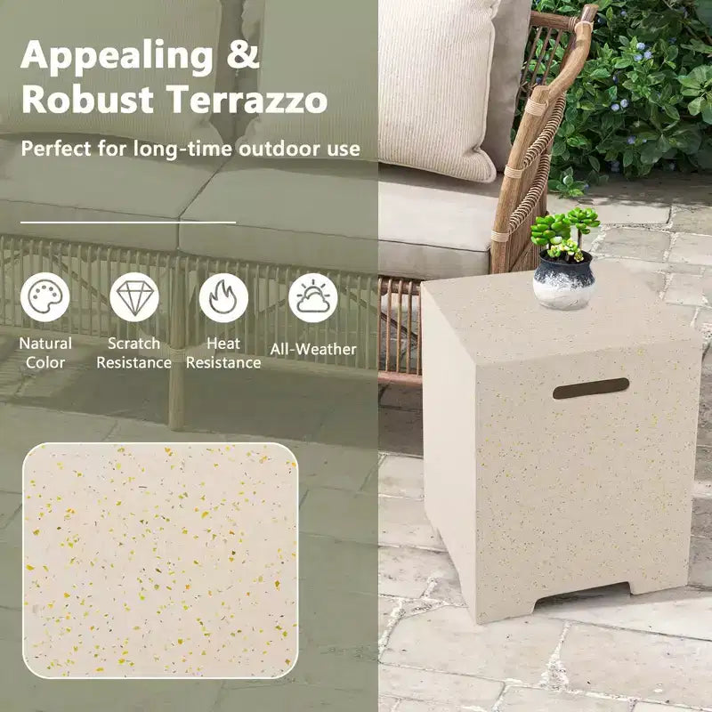 Costway Table de dissimulation de réservoir de propane en terrazzo 16'' 20 lbs avec couvercle de protection