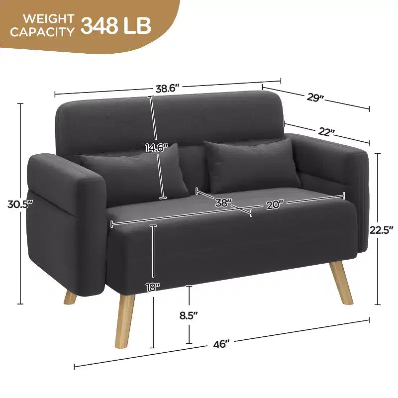 Canapé deux places en tissu Yaheetech 46 pouces avec coussin lombaire pour bureau, chambre à coucher