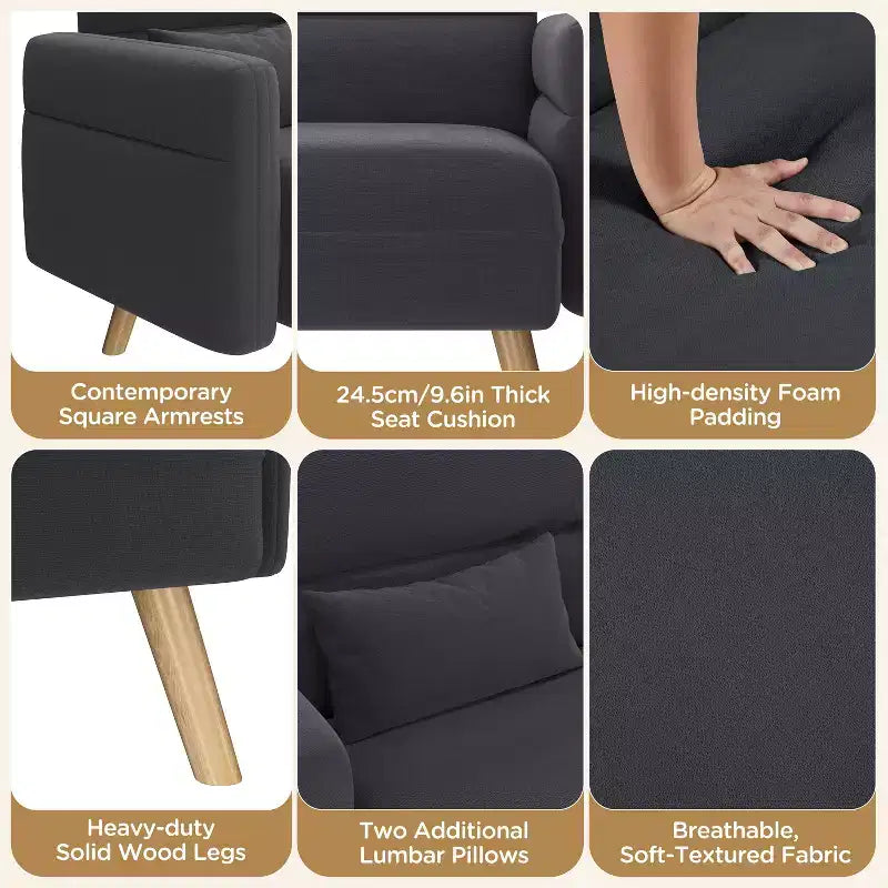 Canapé deux places en tissu Yaheetech 46 pouces avec coussin lombaire pour bureau, chambre à coucher