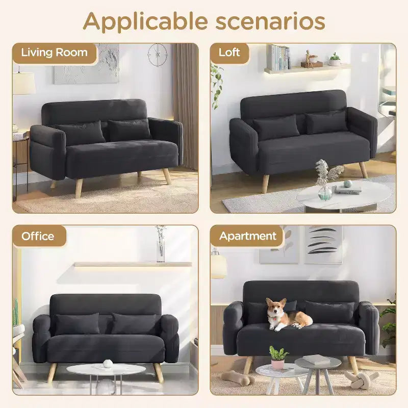 Canapé deux places en tissu Yaheetech 46 pouces avec coussin lombaire pour bureau, chambre à coucher