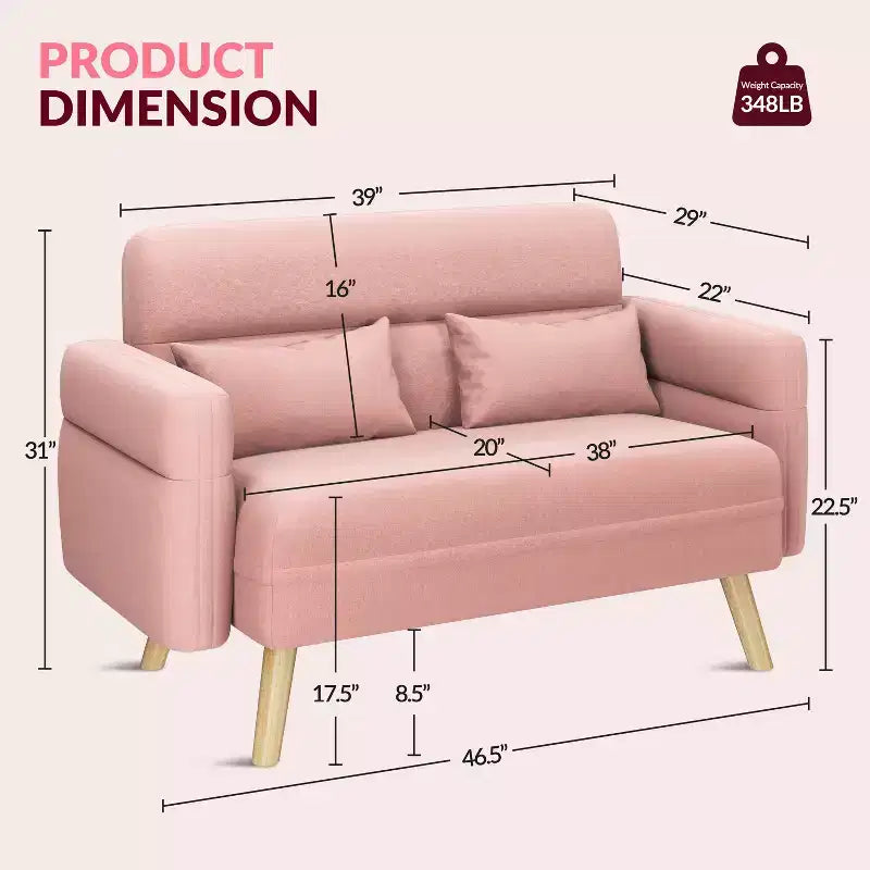 Canapé deux places en tissu Yaheetech 46 pouces avec coussin lombaire pour bureau, chambre à coucher