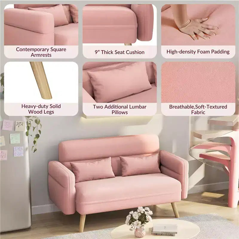 Canapé deux places en tissu Yaheetech 46 pouces avec coussin lombaire pour bureau, chambre à coucher