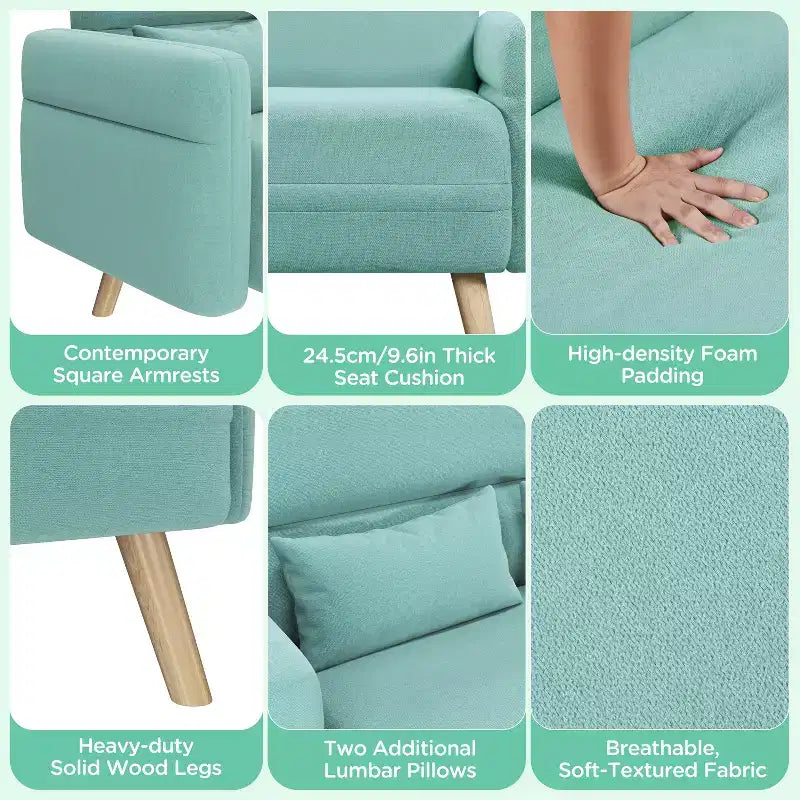 Canapé deux places en tissu Yaheetech 46 pouces avec coussin lombaire pour bureau, chambre à coucher