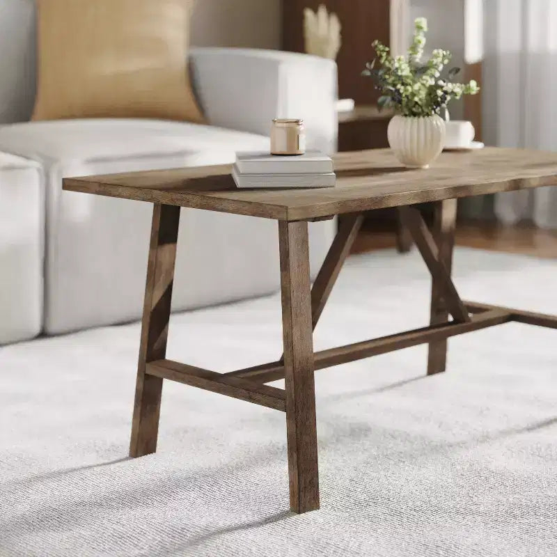 Flash Furniture Eli, table basse de style campagnard en bois massif, table d'appoint à tréteaux