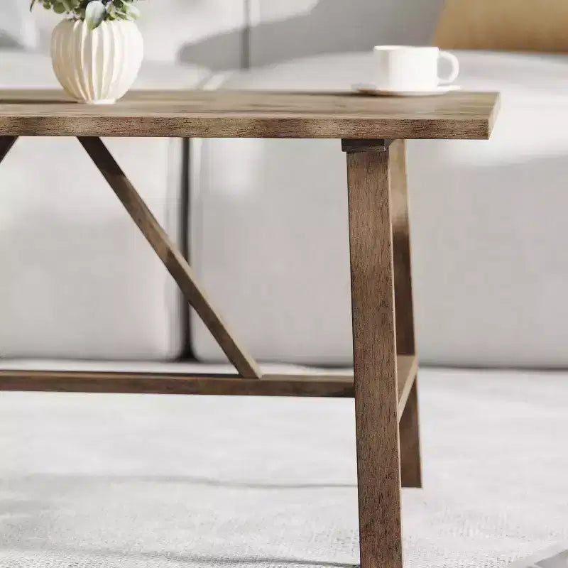 Flash Furniture Eli, table basse de style campagnard en bois massif, table d'appoint à tréteaux