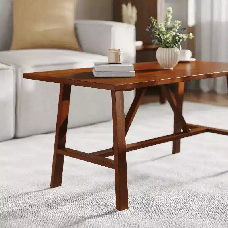 Flash Furniture Eli, table basse de style campagnard en bois massif, table d'appoint à tréteaux