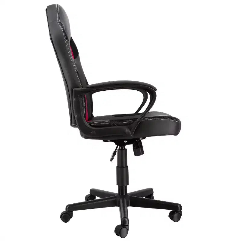Chaise de bureau Elama à dossier haut, réglable, en similicuir et maille, noir et bordeaux