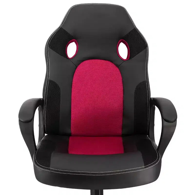 Chaise de bureau Elama à dossier haut, réglable, en similicuir et maille, noir et bordeaux