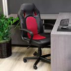 Chaise de bureau Elama à dossier haut, réglable, en similicuir et maille, noir et bordeaux