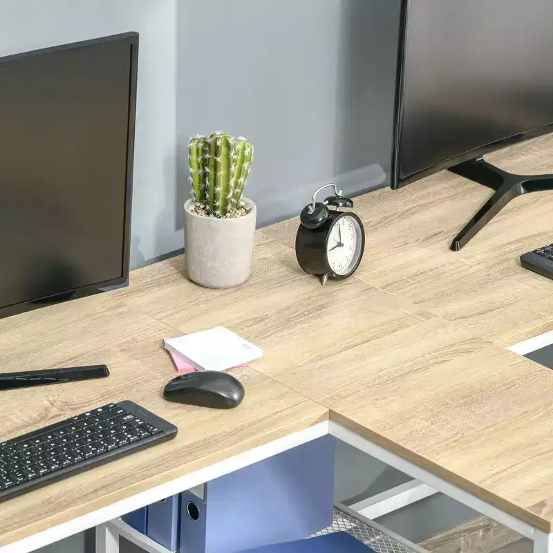 HOMCOM Bureau d'ordinateur double 83 avec 2 étagères de rangement, poste de travail double avec étagère à livres, longue table de bureau pour le bureau à domicile