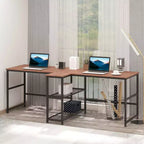 HOMCOM Bureau d'ordinateur double 83 avec 2 étagères de rangement, poste de travail double avec étagère à livres, longue table de bureau pour le bureau à domicile