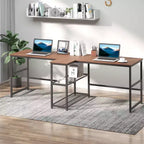 HOMCOM Bureau d'ordinateur double 83 avec 2 étagères de rangement, poste de travail double avec étagère à livres, longue table de bureau pour le bureau à domicile