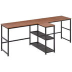 HOMCOM Bureau d'ordinateur double 83 avec 2 étagères de rangement, poste de travail double avec étagère à livres, longue table de bureau pour le bureau à domicile