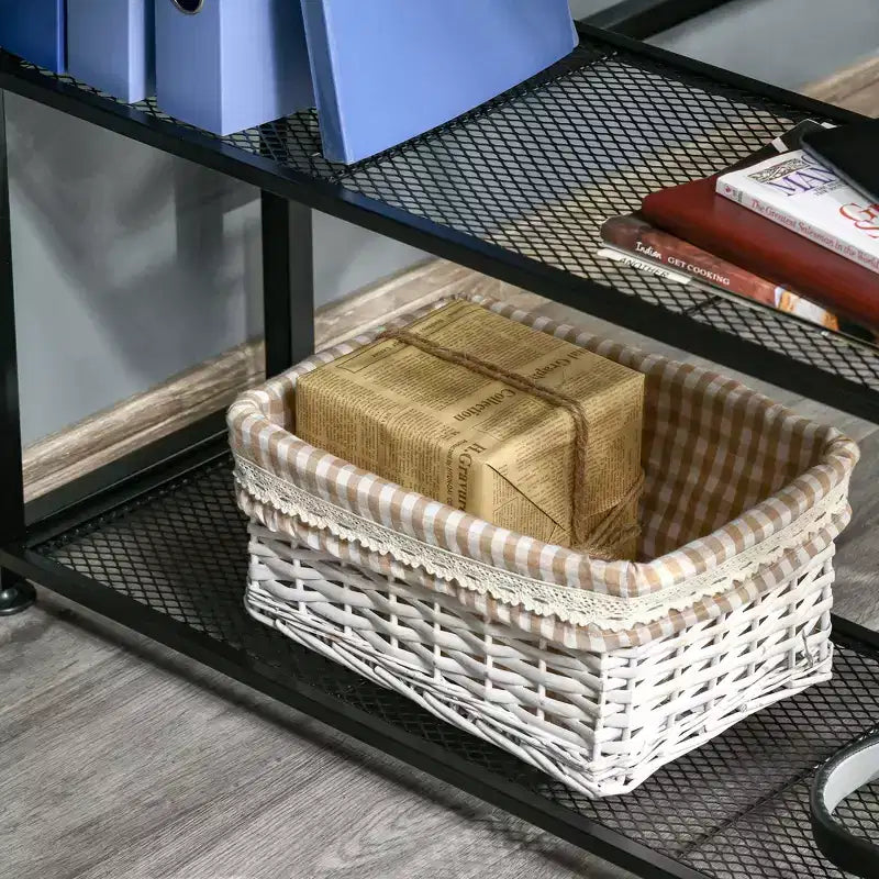 HOMCOM Bureau d'ordinateur double 83 avec 2 étagères de rangement, poste de travail double avec étagère à livres, longue table de bureau pour le bureau à domicile