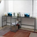 HOMCOM Bureau d'ordinateur double 83 avec 2 étagères de rangement, poste de travail double avec étagère à livres, longue table de bureau pour le bureau à domicile