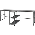 HOMCOM Bureau d'ordinateur double 83 avec 2 étagères de rangement, poste de travail double avec étagère à livres, longue table de bureau pour le bureau à domicile