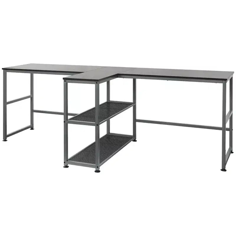 HOMCOM Bureau d'ordinateur double 83 avec 2 étagères de rangement, poste de travail double avec étagère à livres, longue table de bureau pour le bureau à domicile