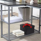 HOMCOM Bureau d'ordinateur double 83 avec 2 étagères de rangement, poste de travail double avec étagère à livres, longue table de bureau pour le bureau à domicile