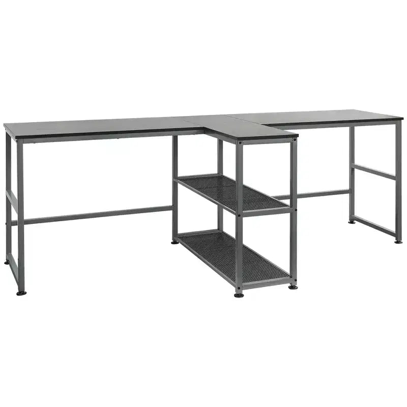 HOMCOM 83 Two Person Computer Desk with 2 Storage Shelves, Double Desk Workstation with Book Shelf, Long Desk Table for Home Office