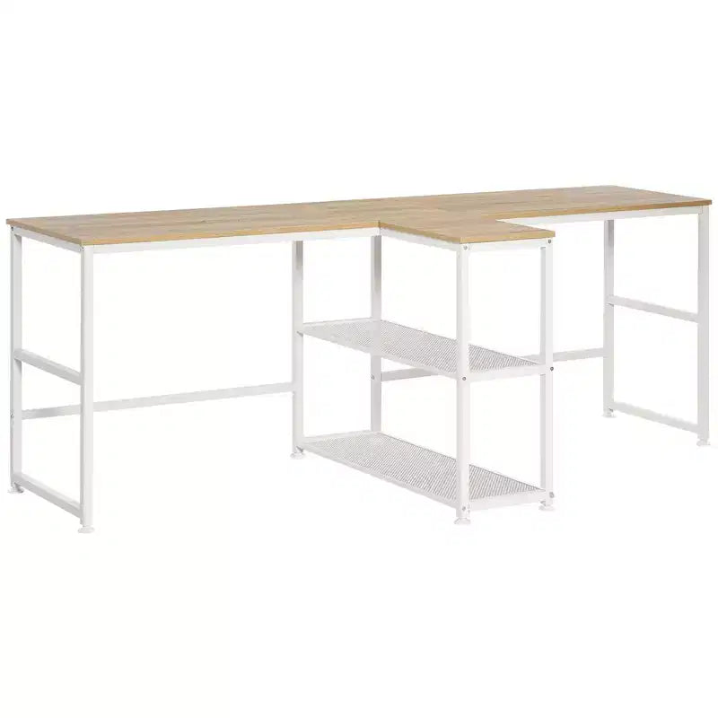 HOMCOM Bureau d'ordinateur double 83 avec 2 étagères de rangement, poste de travail double avec étagère à livres, longue table de bureau pour le bureau à domicile