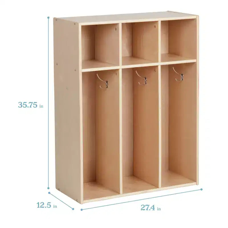 Vestiaire pour tout-petits ECR4Kids Streamline à 3 sections avec rangements, Meuble pour enfants