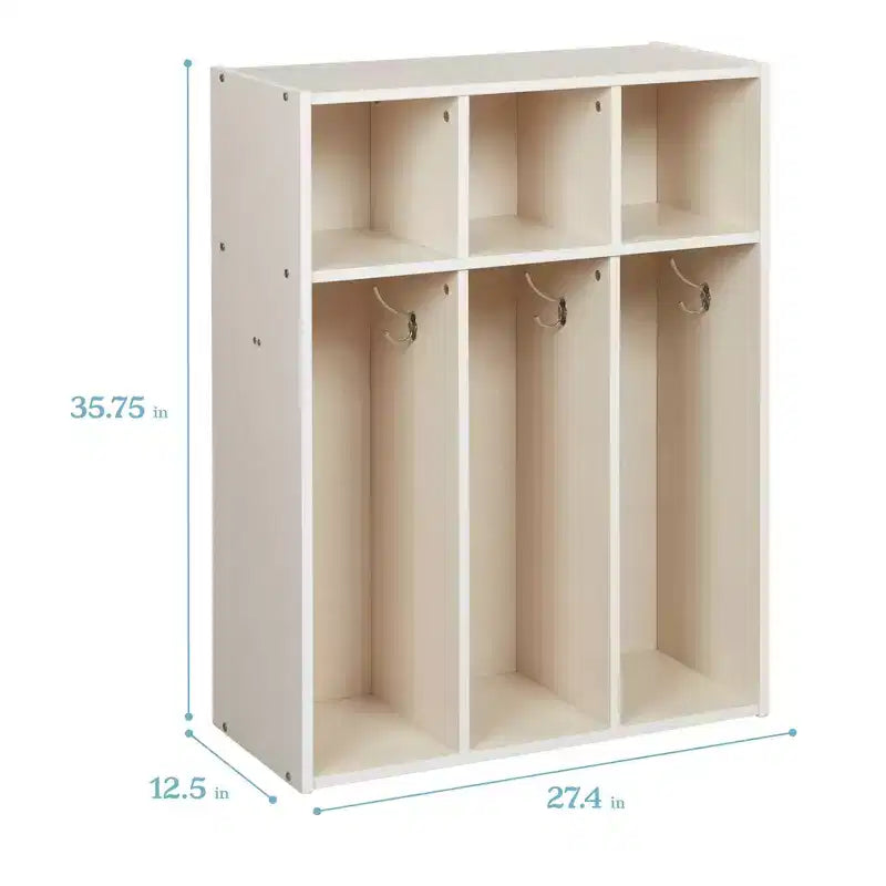 Vestiaire pour tout-petits ECR4Kids Streamline à 3 sections avec rangements, Meuble pour enfants