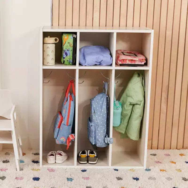Vestiaire pour tout-petits ECR4Kids Streamline à 3 sections avec rangements, Meuble pour enfants