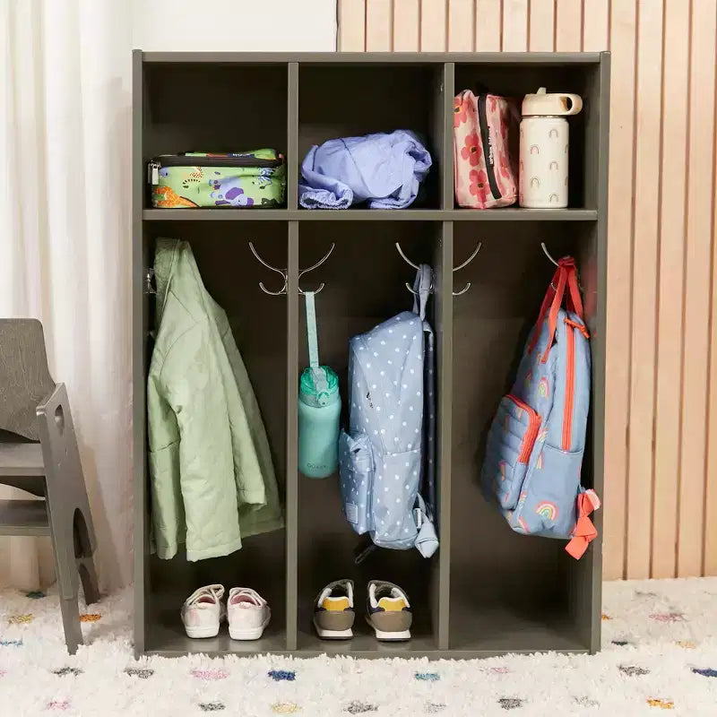Vestiaire pour tout-petits ECR4Kids Streamline à 3 sections avec rangements, Meuble pour enfants