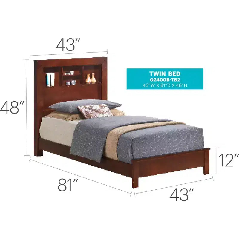 Lit plateforme double Burlington avec étagère de rangement de Passion Furniture