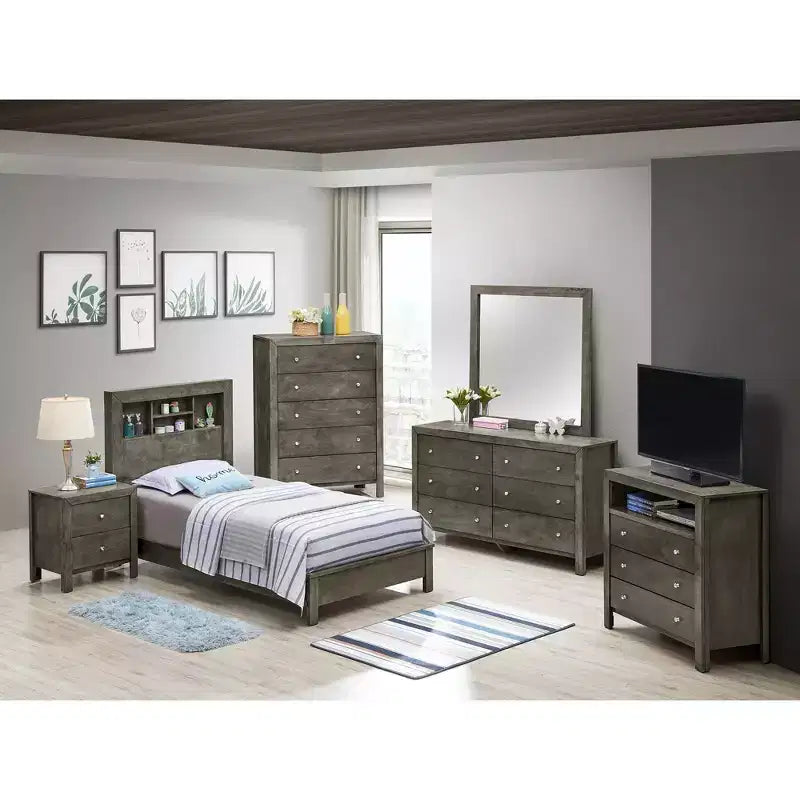 Lit plateforme double Burlington avec étagère de rangement de Passion Furniture